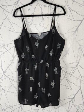 Kismet Black Cactus Print Strappy Bermuda Romper